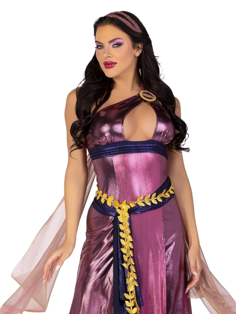 Women's 3 Pc Amethyst Goddess Costume With Sash and Headband - Picture 3 of 11